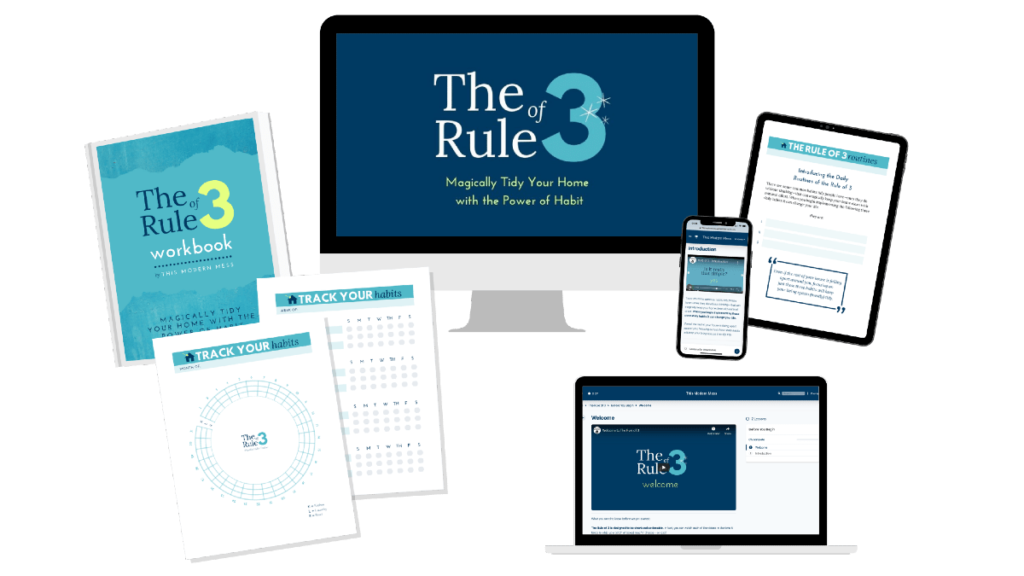 mockup of The Rule of 3 course and printables