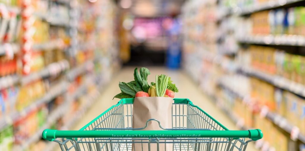 grocery store cart in grocery store